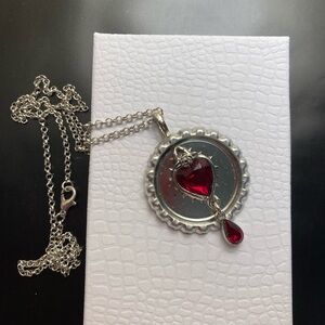 NWT Elegant Silver Necklace with Red Heart Pendant